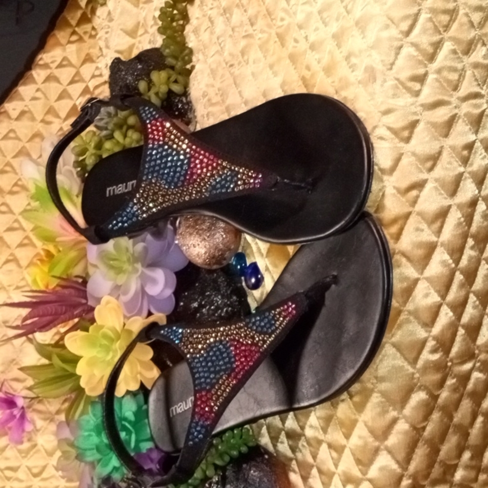 Maurices Multi-Color Rhinestone Bling Thong Sandals Size 8